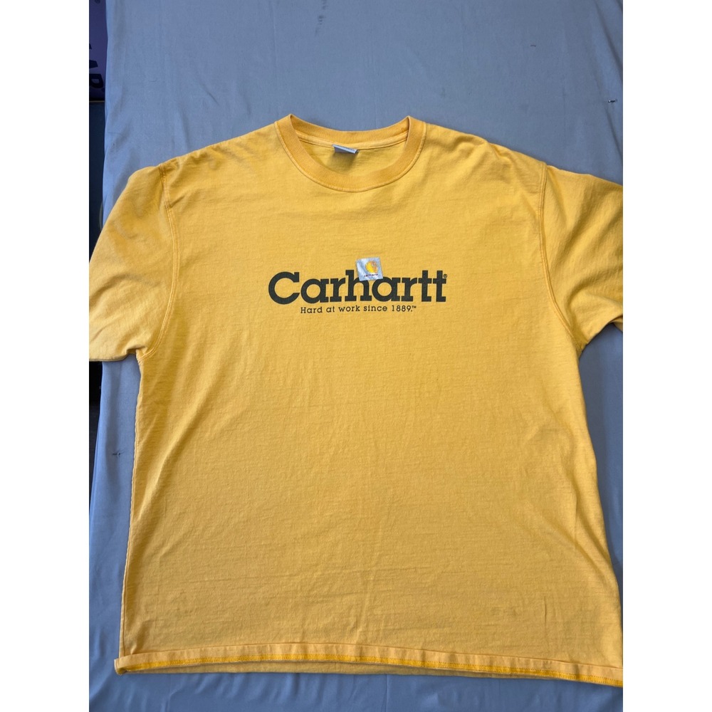 Carhartt Mens Yellow Graphic Logo T-Shirt Large Short Sleeve Cotton Workwear